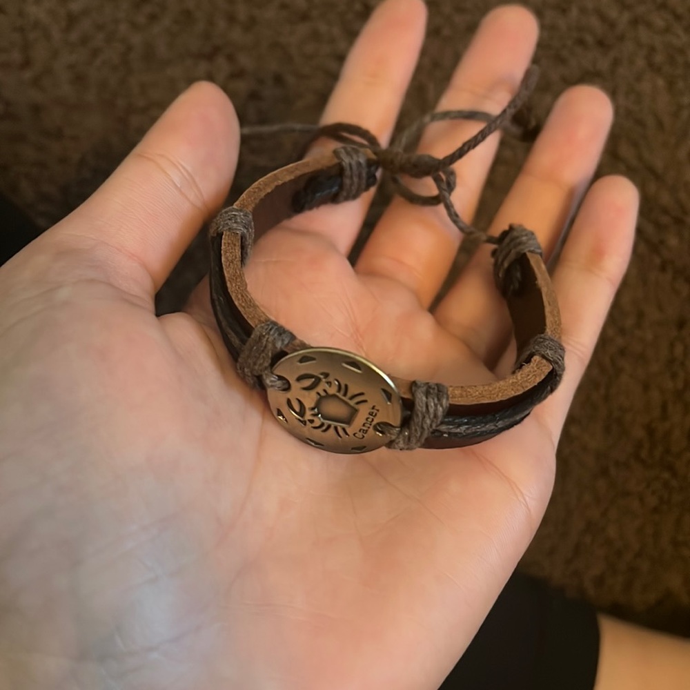 Cancer zodiac leather bracelet